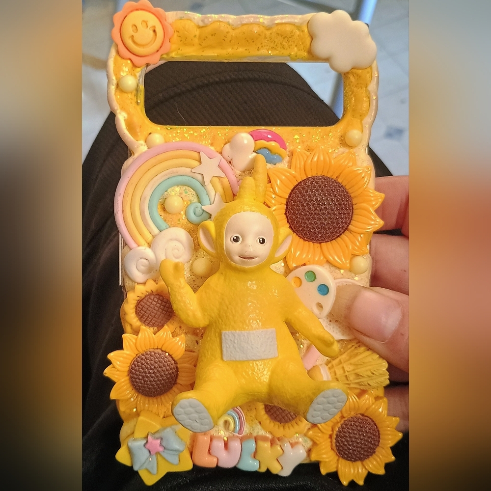 Yellow Teletubby Phone Case with Sunflower Design